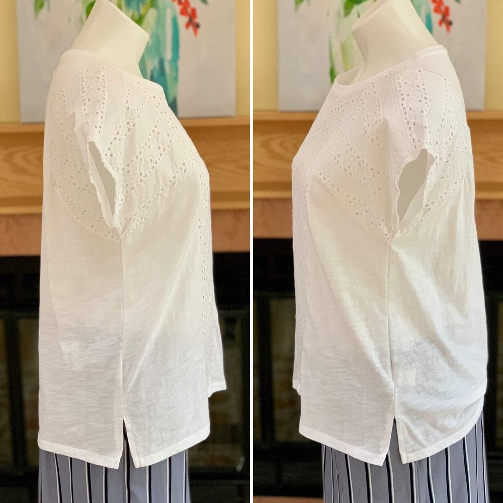 Liz Claiborne White Eyelet Trim Top Size Small - Picture 6 of 10